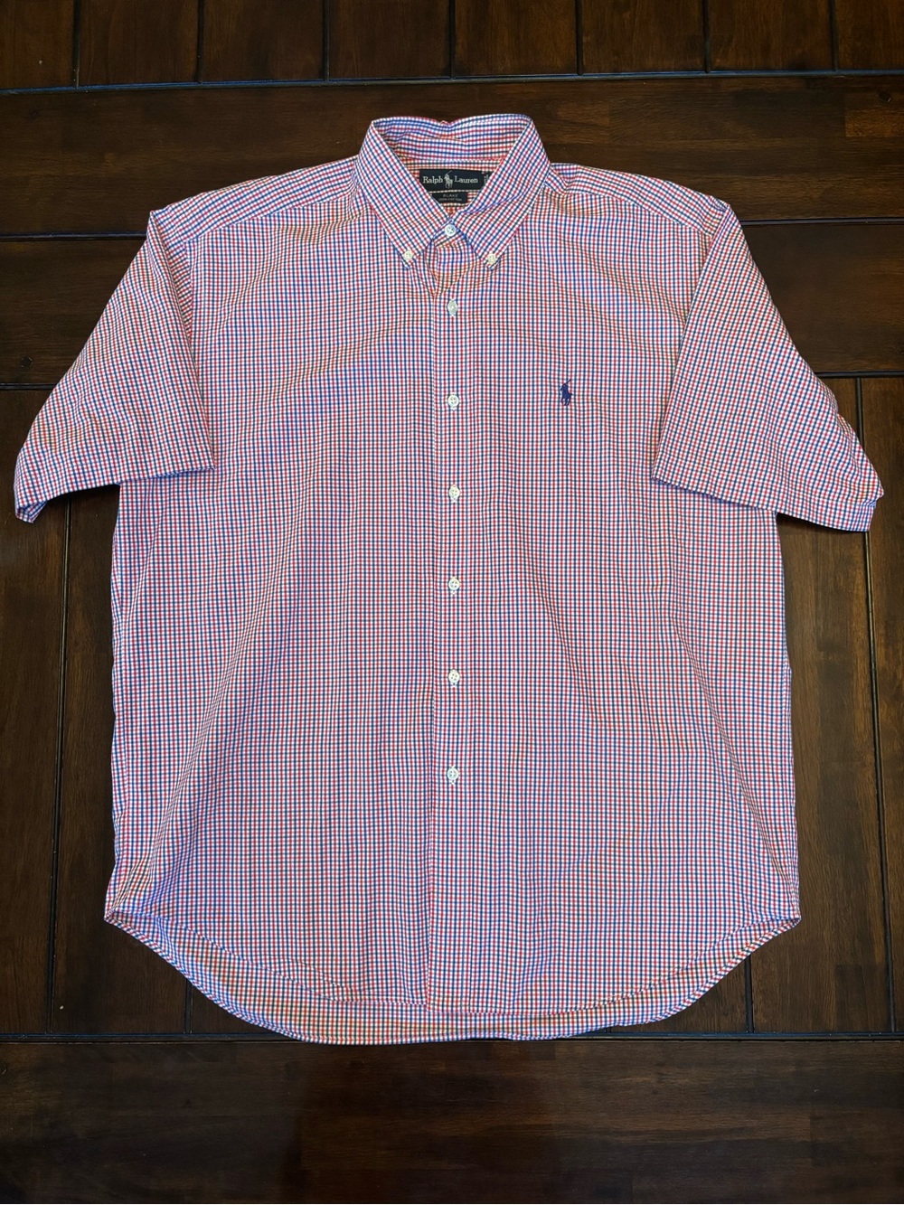 Ralph Lauren Blake Short-Sleeve Red White & Blue Plaid Check Button-Down Shirt L